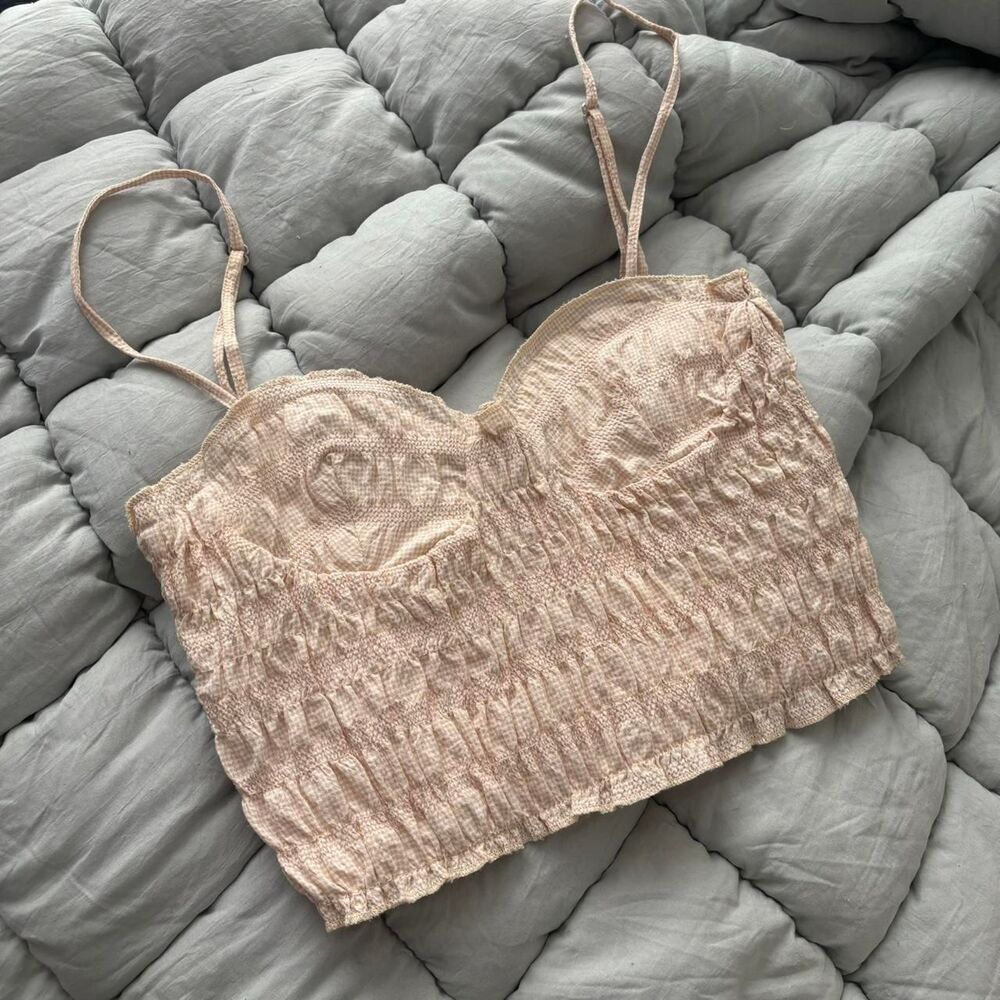 Zara Pink and Cream Tank Top XS
